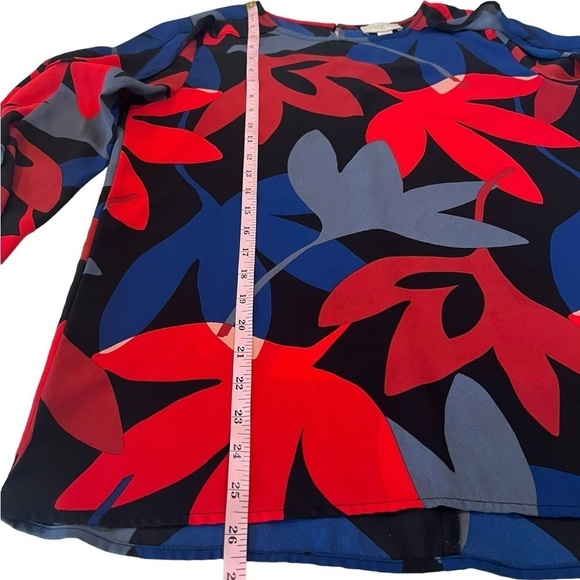 LOFT Bold Floral Ruffle Sleeve Keyhole Back Elasticized Cuffs Business Casual S - Picture 4 of 14